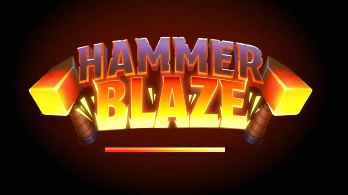 Tampilan visual grid 7x7 slot Hammerblaze dengan latar belakang gunung berapi.
