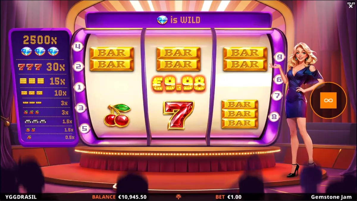 Tampilan visual slot Gemstone Jam dengan simbol permata dan desain klasik